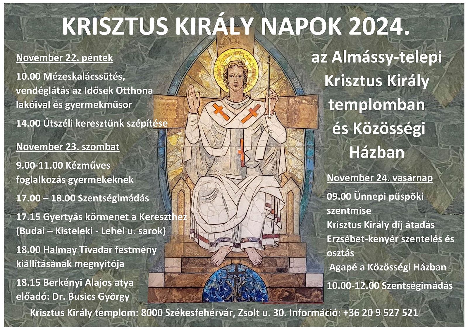 Ismét megrendezik a Krisztus Király Napokat a Zsolt utcai templomban